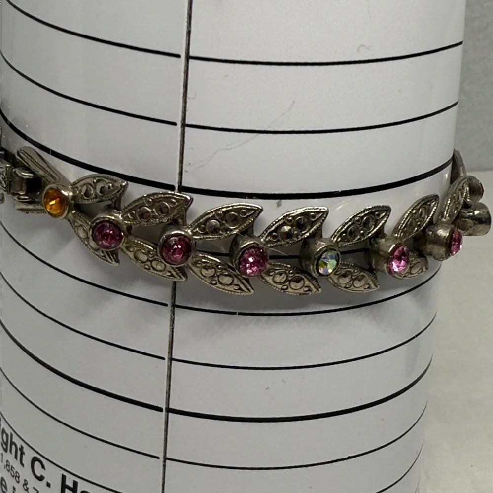 Gorgeous Multicolor Leaf Design rhinestone bracelet hot pink Aurora Borealis yum